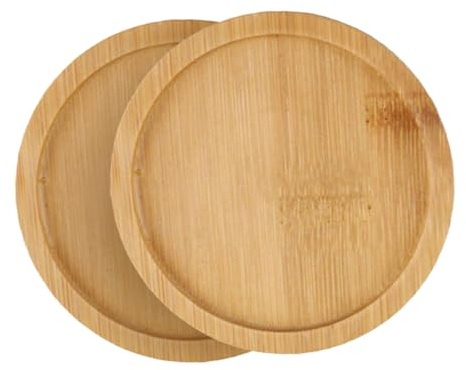 Alasum Sottovaso Rotondo in bambù 2 Pezzi Vassoio Base per Vasi da Fiori Piccolo Resistente Raccolta Acqua per Piante da Interno ed Esterno Decorativo per Soggiorno e Balcone