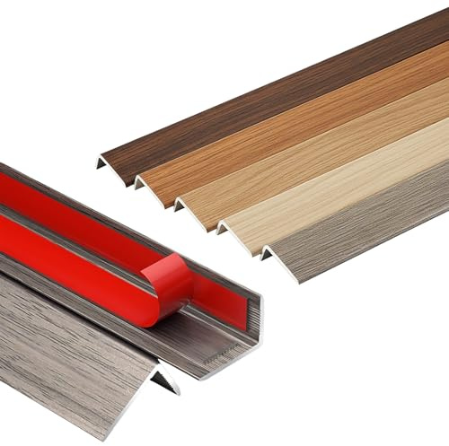 90 cm Profilé de Bordure en Aluminium Autocollant en L, Effet Bois, Nez de Marche et Baguette de Protection d’Angle pour Escalier, Sol, Mur et Carrelage(Light walnut,W20mm*8mm)