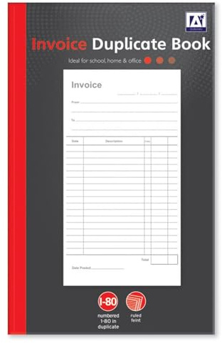 Duplicate Receipt Books Pack 1 Small Business - Invoice Pad Self Employed - Cash Receipt Book Carbon Paper - 80 Numbered Pages Microperforated Tear-Out Sheets