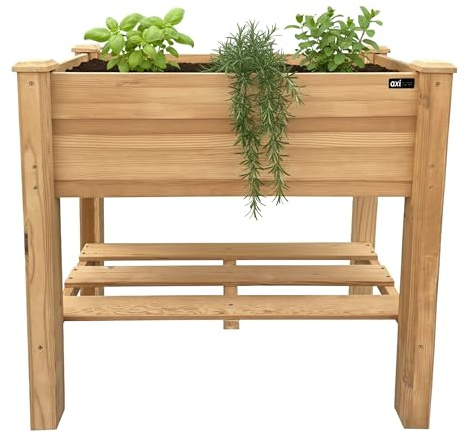 AXI ARI Mesa de Cultivo de Madera con Estante para Objetos - Marron | Mesa de huerto, elevada/para Exteriores/Jardin/Balcon/Terraza/Invernadero | 86,5 x 46 x 85 cm