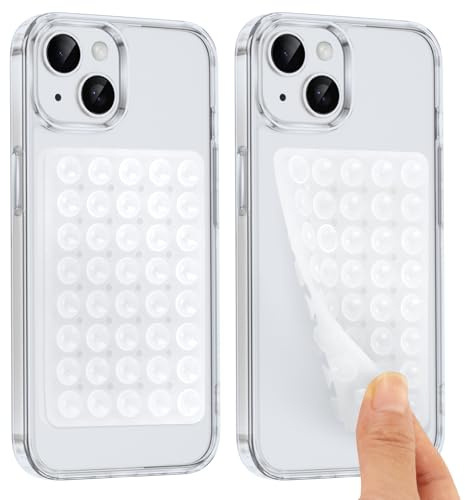 Yxnvixn 2PCS Silicone Suction Cup Phone Case Mount Double Sided, Silicon Sticky Phone Grip with Higher Suction Power for Selfies and Videos Glass Tile Mirror, For All Phone(Transparentink)
