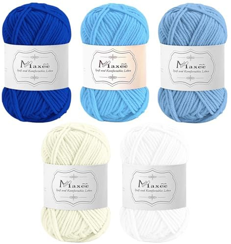 Maxee virkgarn 250 g (50 g x 5 färger), akrylull för stickning, garn för virkning och stickning, handstickad garn bomullsgarn för virkning, ull för stickning och hantverk