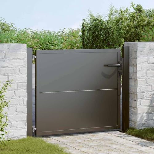LoogCape Gartentor Schwarz 110 x 105 cm pulverbeschichteter Stahl, Laserschnitt Design, Stahl Gartenzaun Tor für Außenbereich, wetterfestes Flügeltor mit 1 Stück