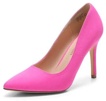 DREAM PAIRS Women's Closed Pointed Toe High Heels,Fuchsia/Suede,7.5