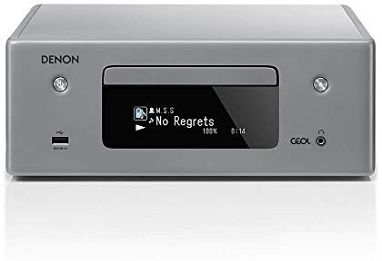 Denon RCD N10 Kompaktanlage, HiFi Verstärker, CD Player, Internetradio, Musikstreaming, HEOS Multiroom, Bluetoothund WLAN, AirPlay 2, Alexa Kompatibel, 2 Optische TV Eingänge, Ohne Lautsprecher, Grau