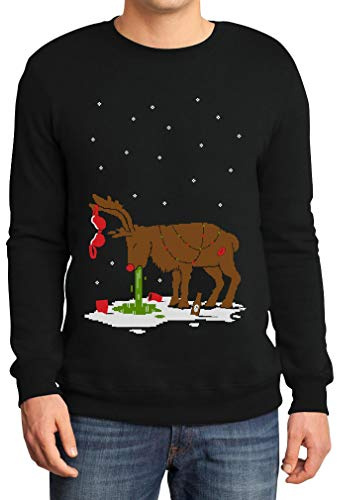 Shirtgeil Maglione Uomo Natale Hangover Renna Dopo Sbornia Ugly Sweater Felpa Uomo Medium Nero