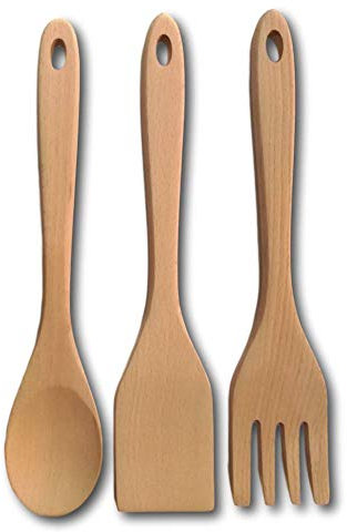 Spatola in legno per cucinare, cucchiaio in legno, forchetta in legno di faggio biologico fatto a mano, utensili da cucina in legno duro antiaderente naturale e set di cucchiai in legno, set da cucina