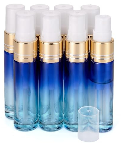 Unxuey 8 Pack 10ml Small Spray Bottle,Travel Perfume Atomiser Bottle | Blue Gradient,Mini Travel Size, Refillable Fine Mist Sprayer, Leak-Proof, For Toiletries Perfume Toners Rose Water Cosmetics