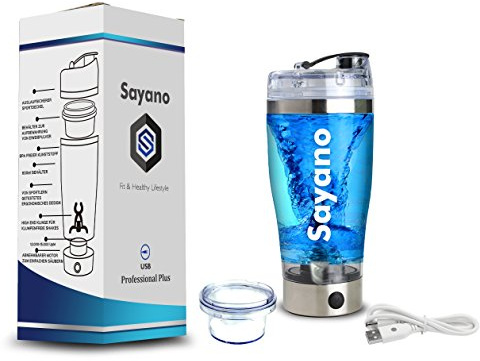 Sayano Professional Plus - Elektrischer Eiweiß Shaker/Proteinshaker aufladbar mit Akku und USB Kabel mit Proteinfach (450 ml Silber)