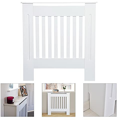 Radiator Cover Small Side Cabinet White Painted MDF Wood Heater Hide-Out Decoration Cover Modern Chelsea Style Vertical Stripe Pattern Radiator Shelves Wall Cabinet Easy Assembling 78x19x82 cm