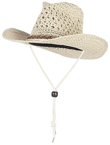 EOZY Cowboyhut Strohhut Herren Sommerhut Westernhut UV Schutz Sonnenhut Panama Hut M Beige