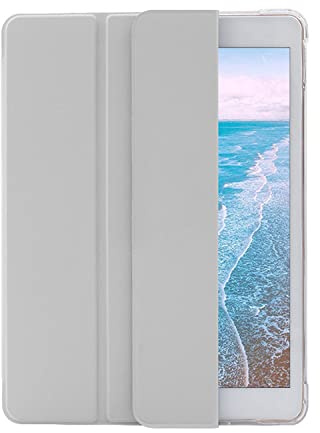 HUEZOE iPad-fodral 10,2 tum, iPad 9/8/7 Generation(Modell 2021/2020/2019 Modell), Skyddsfodral fällbart hållare med pennhållare, Skydd med väckta bilar/sömn, Grå