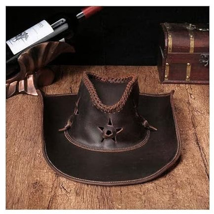 RHXWFDG Crazy Horse Cowboyhut aus echtem Leder für Herren und Damen Europa Handgefertigter Leder Retro Dome Cowboyhut für den Außenbereich