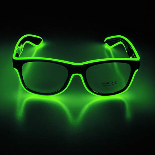 Therlan Led Brille, Neon Party Brille, LED Leuchtbrille, Led Sonnenbrille, LED Kostüme Leuchten Glasses Partybrille für Rave EDM Party (Grün)