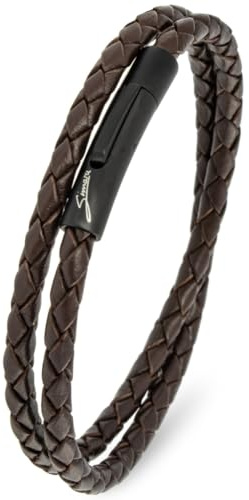 Simaru Lederarmband, 4mm geflochten zum Wickeln für Frauen & Männer, Echtleder-Wickelarmband mit Edelstahl Hakenverschluss, Premium-Qualität ((43cm Lenght - XL), Braun)