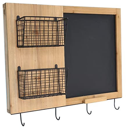 Tafel Mit Haken Und Aufbewahrungskorb, Rustikale Tafel Mit Holzrahmen, Dekorative Tafel Für Wand, Eingangsbereich, Küche