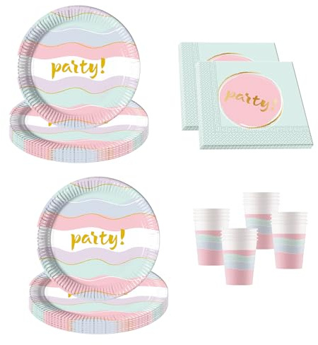 Procos DY10273858 - Set festa elegante piccolo, piatti, tovaglioli e tazze, decorazione tavola, decorazione compleanno