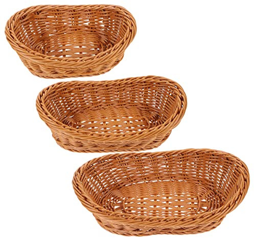 DOITOOL 3pcs Woven Basket Decorative Fruit Holder Bread Organizing Basket for Kitchen and Dining Use