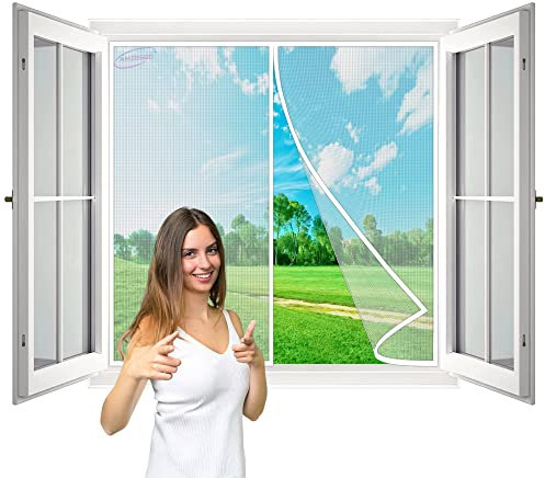 Magnet Fliegengitter Fenster, 115x130 cm Anti Mosquito Insekt, Insektenschutz BalkonFenster Moskitonetz Fenster, Full Frame Klettverschluss für Holz, Eisen, Aluminium Fenster- Weiß H
