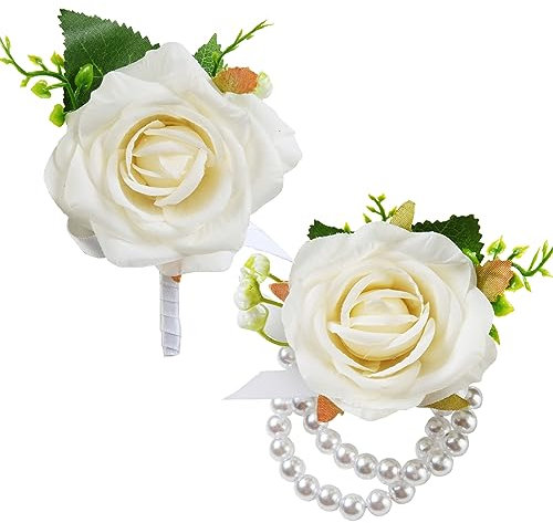 Helera Ansteckblume und Knopflochblüten-Set, handgefertigt, künstliche Pfingstrose, Rose, Brautschmuck, Handgelenk-Ansteckblume und Herren-Bräutigam, Boutonniere für Hochzeit, Party, Abschlussball,