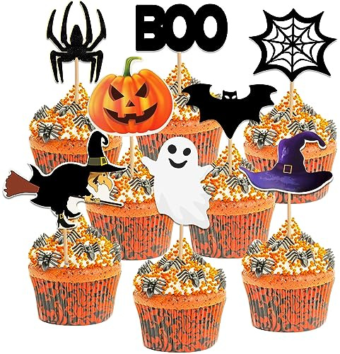 BOOSHMall Halloween Cupcake Topper - 48 Stück Muffin Deko für Halloween Party