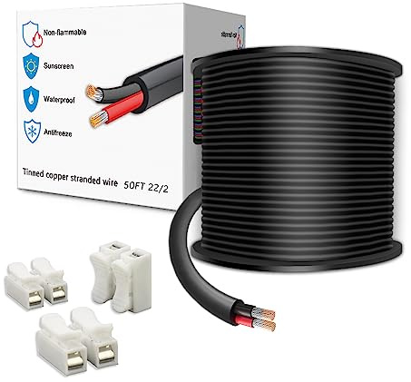 LEADTOPS 50FT 22 Gauge 22/2 2 Conductor Electrical Wire 2 Core 2x0.3mm² Cable for LED Light, Automotive, Boat Equitment