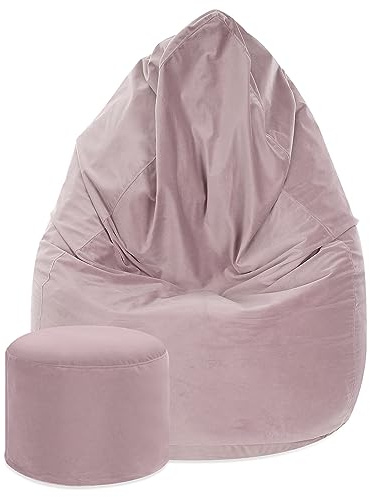 DreamRoots Bean Bag Chair 80x80x120cm - Sitzsack Samtstoff - Bean Bag Sitzsack mit Lehne und Hocker und Bezug - Sitzkissen Boden mit Füllung