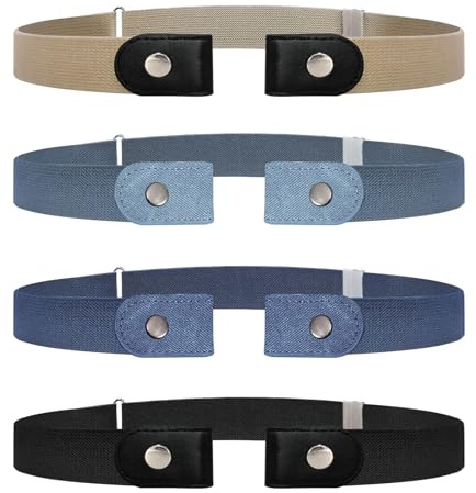 SKHAOVS 4 Stück Elastischer Gürtel Ohne Schnalle - Justierbarer Dehnbarer Unsichtbarer Unisex Gürtel für Männer Frauen - Bequeme Spurlose für Jeans Rock Kleid