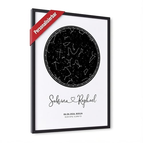 KIDDO Personalisierte Sternenkarte Sternenhimmel Geschenk für Männer Frauen, Hochzeitsgeschenk, Jahrestag Weihnachtsgeschenke | Folienveredelung | Rahmen optional