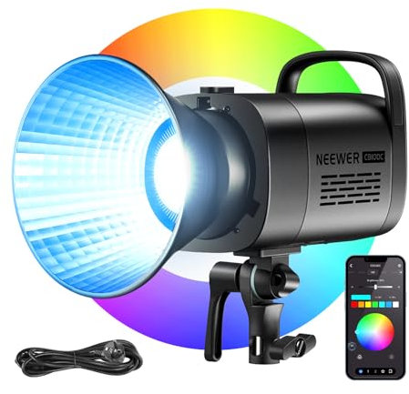 NEEWER CB100C 130w RGB LED Luz Video App/2.4G Control 360° Todo Color 2700K-6500K 27000lux/m COB Bowens Mount Foco Iluminación Lámpara Continua Silenciosa TLCI/CRI97+ 17 Escena para Estudio Fotografía