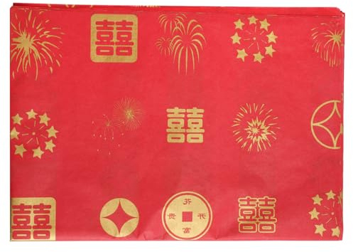 30 Stück Chinesisches Seidenpapier, 50x35cm Rotes Seidenpapier Chinesischer Stil Geschenkpapier Seidenpapier Bögen Seidenpapier zum Verpackung Neujahrs Basteln Hochzeit Geburtstag Babypartys