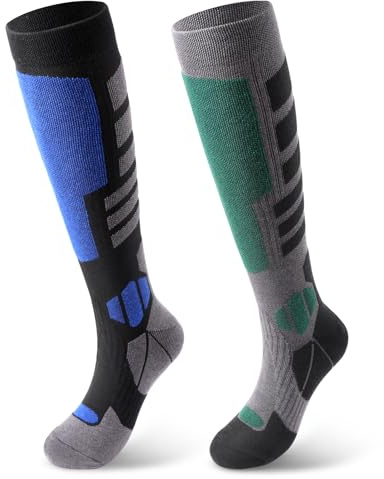 Zhtulck Merino Wool Ski Socks - 2 Pairs Knee High Thermal Socks for Men 9-12, Full Cushioned for Winter, Skiing, Snowboarding, Sports
