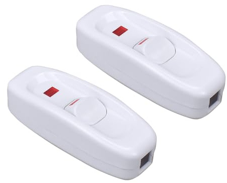 BuxiuGK 2 Stück Zwischenschalter,AC 250V 10A Inline Schalter Lampenschalter Kabelschalter Torpedoschalter mit LED-Kontrollleuchte für alle Arten von Elektrischen Lampen,Tischlampen,Weiß