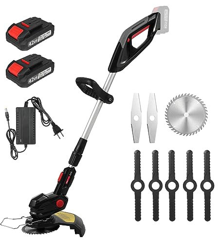 Vislone Tagliabordi elettrico a batteria Tagliaerba a batteria Wacker Tagliabordi a batteria con lunghezza regolabile e 3 tipi di lame Tagliabordi elettrico per giardino e cortile
