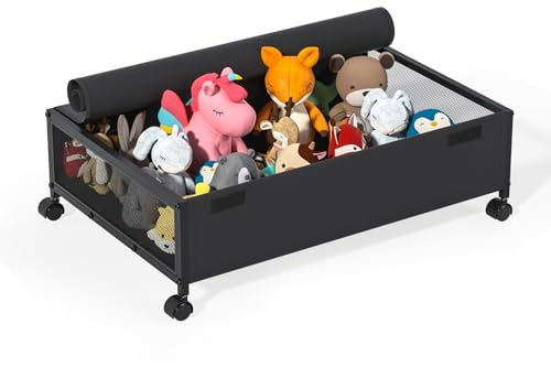 LEUTED Underbed Storage Box, Underbed Storage Box with Wheels, Metal Frame, Underbed Storage with Lid, High Volume Bed Box for Clothes, Shoes, Blankets, Toys