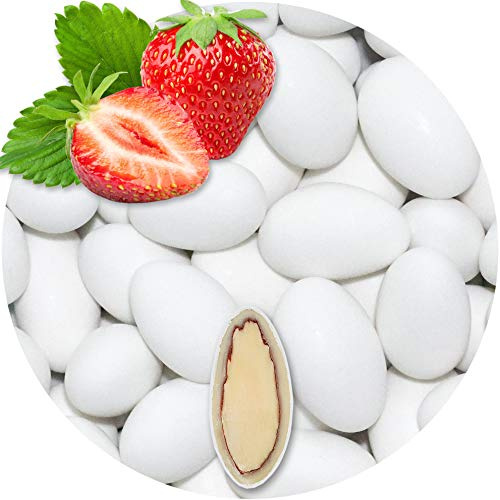 EinsSein 500g Dragees amandes au chocolat Fraise blanc mat | ca. 80 pièce Dragées Mariage Baptême Communion Célébrer Fête Candybar | cadeaux d’invités | Amandes chocolatées enrobées