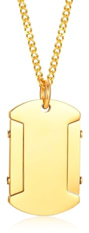 ANAZOZ Collier Acier Inoxydable, Pendentif Plaque d'Identité, Doré, 2.6x4.2cm, Bijoux Homme Fantaisie
