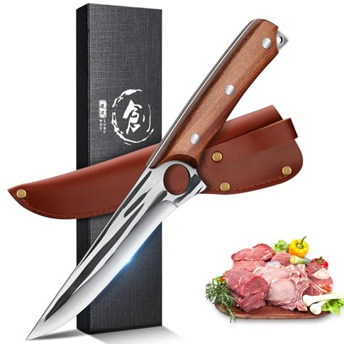 TOMBRO Damascus Boning Knife, 5.5 Full Tang with Rosewood Handle, Versatile Deboning & Meat Trimming Knife (6.5 Inches)