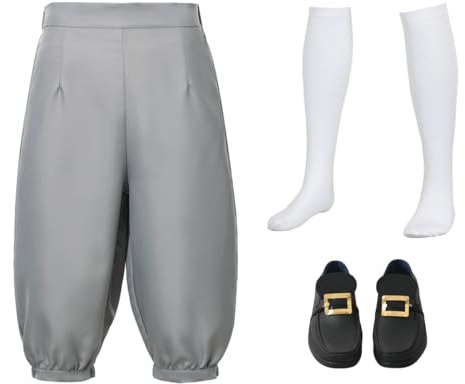 BPURB Pantaloni coloniali da uomo con calzini bianchi al ginocchio e fibbia per scarpe d'oro Costume medievale da pirata Cosplay Pantaloni rinascimentali