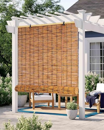 Retro Bambusrollo Bambus Rollos & Jalousien Outdoor Wetterfest 50-180cm Breite 100-300cm Höhe Sichtschutz/Sonnenschutz/Anti-UV Bambusvorhang für Innen/Außen/Garten/Küche/Wohnzimmer HolzRaffrollo