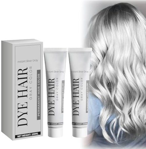 Gotysles Grauhaarfärbemittel, Grauhaarfärbecreme, Silbergraue Naturhaarfärbecreme, Professionelle Graue Haarfärbecreme, Graue Haarfarbe Creme, Silbergraue Sofort Haarfärbecreme 100ml (Silber, 2PC)