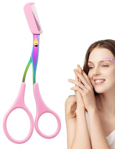 Augenbrauen Trimmer Schere, Augenbrauenschere Gebogen, Augenbrauen Trimmer Schere mit Kamm, Manueller Augenbrauenrasierer aus Edelstahl für Männer und Frauen
