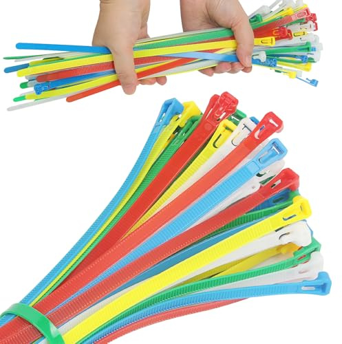 100 Stück Kabelbinder 300 X 8 Mm, Selbstsichernd, Uv-Beständig | Buntes Nylon Mit 50 Lbs Zugfestigkeit, Ideal Für Homeoffice, Garten Und Vielseitige Befestigungen