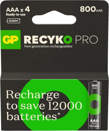 GP Recyko Pro Lot de 4 piles rechargeables AAA Slim Ni-Mh 1,2 V