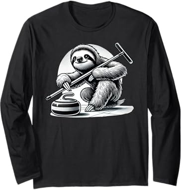 Funny Sloth Lazy Curling Curler Winter Sports Man Woman Long Sleeve T-Shirt