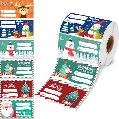 500 Stück Aufkleber Weihnachten –Weihnachtssticker selbstklebend- – Weihnachtsgeschenke für Frauen, Männer und Kinder – Weihnachtsaufkleber für papiertüten (75 mm x 40 mm)