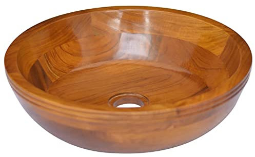 Homgoday Lavabo Bois de Teck Massif Φ40x10 cm, Vasque à Poser, Lavabo de Salle de Bain Évier de Comptoir pour Toilettes, Vestiaires, WC d'invités