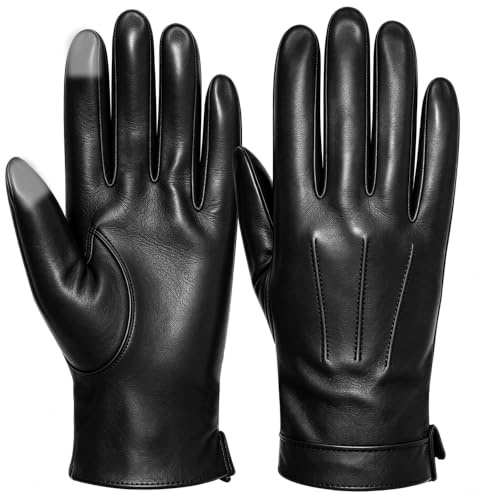 Harssidanzar Men's Leather Gloves Touchscreen With Cashmere Lined SM052UK