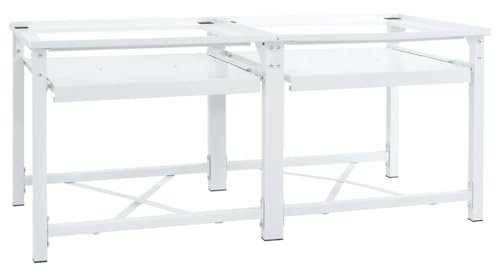 Brokky Piedistallo per Lavatrice Doppia con Ripiani Estraibili Bianco-Base Torre, Kit di Sovrapposizione Lavatrice Asciugatrice Universale, Supporto Premontato con Ripiano Estraibile