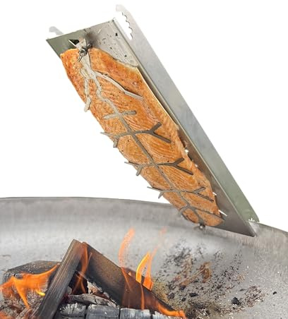 Grillgenuss | Flammlachsbrett | Lachsbrett aus Edelstahl | Grillzubehör für Feuerschale | Made in Germany